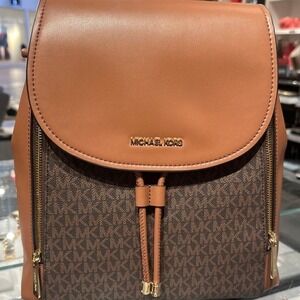 Michael Kors Phoebe Medium Flap Drawstring Backpack MK Signature Brown
